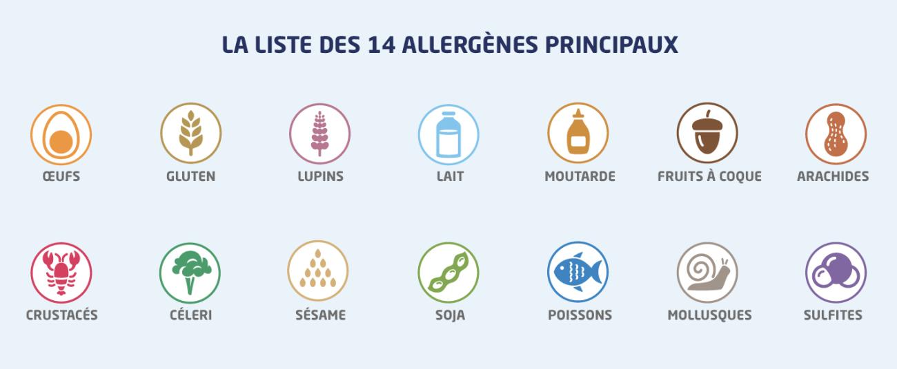 Liste avec les icônes des 14 allergènes – Van Geloven conseille les exploitants horeca et de friteries