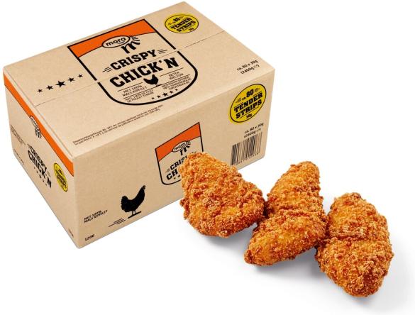 Uit verpakking Crispy Chick'n Strips 30 gr.